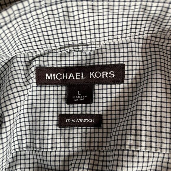Michael Kors Button Down Shirt Mens Large White Blue Micro Plaid‎ Cotton - Picture 5 of 8